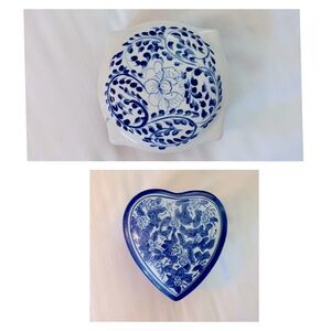 Vintage Porcelain Blue and White Trinket Boxes set of 2.